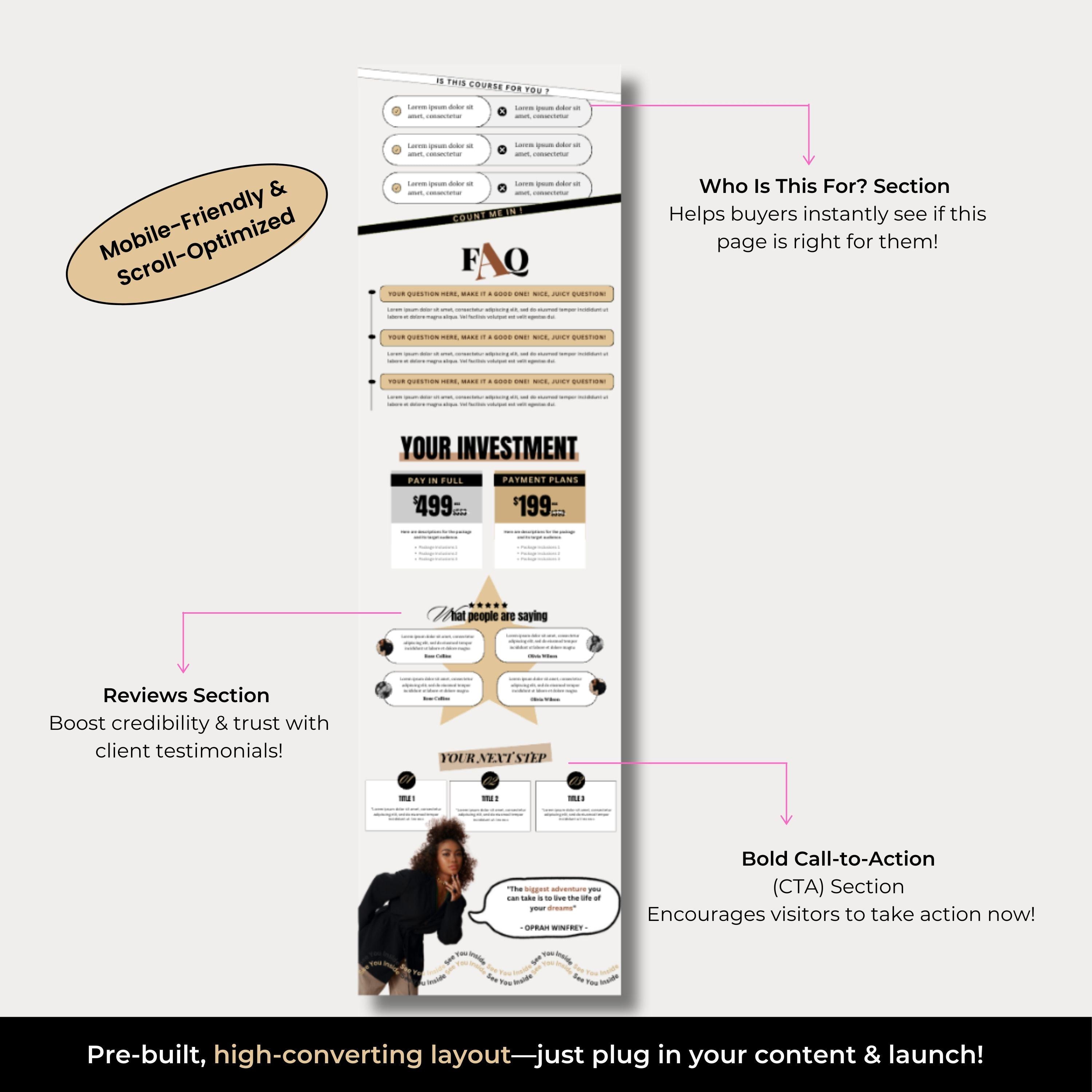 Luxe Sales Page Template for Beacons & Stan Store | Cream Caramel Page ...