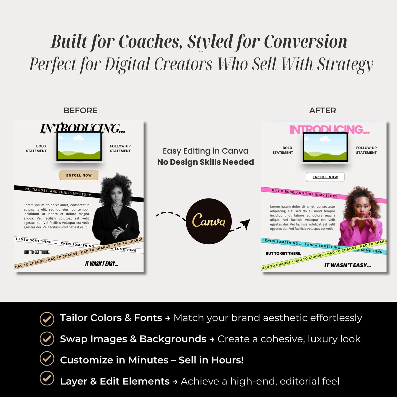 Luxe Sales Page Template for Beacons & Stan Store | Cream Caramel Page ...