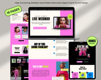 Pink Canva Webinar Funnel Template: Sales Page, Thank You Page & IG Promo