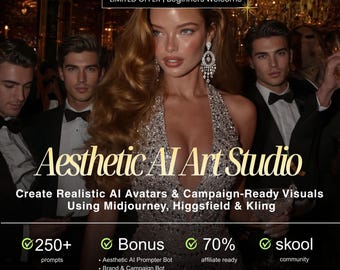 Aesthetic AI Art Studio Course – Midjourney Training for Realistic AI Avatars, AI Influencer Creation, Prompts, Branding & Visual Creation