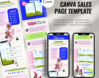 Beacons, Stan Store | Sales Page Template, Bold, Blue Funnel, High-Converting Canva Design for Digital Products, Ebooks, Guides, Link in Bio
