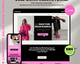 Bold Pink Canva Website Template: Sales Funnel for Coaches, Creators