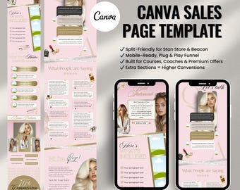 Blush and Gold Canva Sales Page Funnel | Link in Bio Template for Stan Store & Beacons | Pink Aesthetic Website for Coaches, Creators
