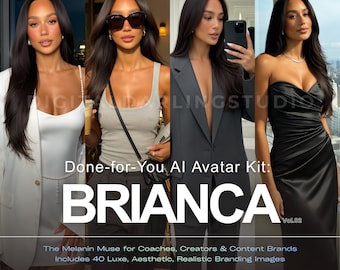 AI Avatar Kit for Creators | 40 Editorial Luxe Melanin Images | Digital Branding Photos, Moody Minimalist Luxury Social Media Content Bundle