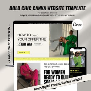 Plantilla de sitio web de Canva con un estilo elegante y audaz / Embudo de ventas para coaches, gestores de redes sociales, asistentes virtuales y creadores de contenido / Enlace en la biografía, sitio web de estilo Sofi