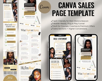 Elegant Gold Sales Page Template: Canva Funnel for Stan Store & Beacons