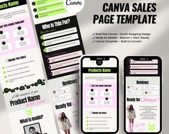 Canva Sales Page Template | Bold Boss Babe Funnel PNG | Stan Store & Beacons | High-Converting Digital Offer Page | Editable - Mobile-Ready