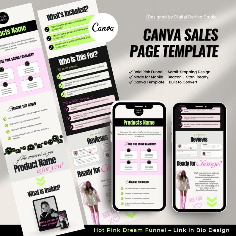 Canva Sales Page Template | Bold Boss Babe Funnel PNG | Stan Store & Beacons | High-Converting Digital Offer Page | Editable - Mobile-Ready image 1