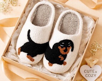 Pantoufles D'hiver En Forme De Teckel (ou Chat) - Peluche Douce, Semelle Antidérapante - Pour Femme/homme, Cadeau Mignon - 2