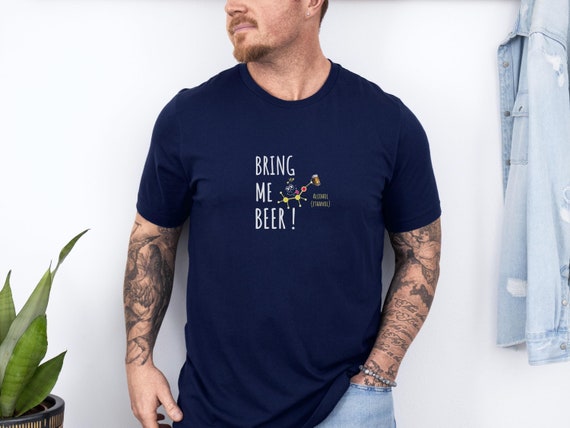 Maglietta con molecola di birra e alcol che dice 