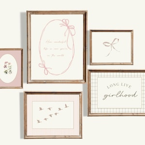 Coquette Girl Room Wall Art Set, Pink Bow Nursery Prints, Baby Girl Room Decor, Vintage Coquette Style Digital Download