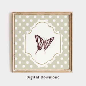 Sage Green Butterfly Wall Art Printable – Grandmillennial Decor Girl’s Room, Vintage Botanical Digital Download, Cottagecore Gallery Print