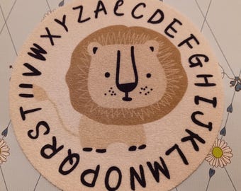 Dollhouse lion alphabet room nursery rug, 1/12 scale rug. Dollhouse decor