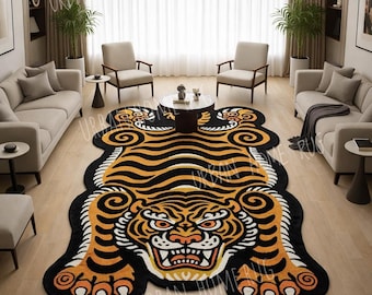 Tiger Shape Area Rug, Bold Animal  living room Rug,  Home Decor