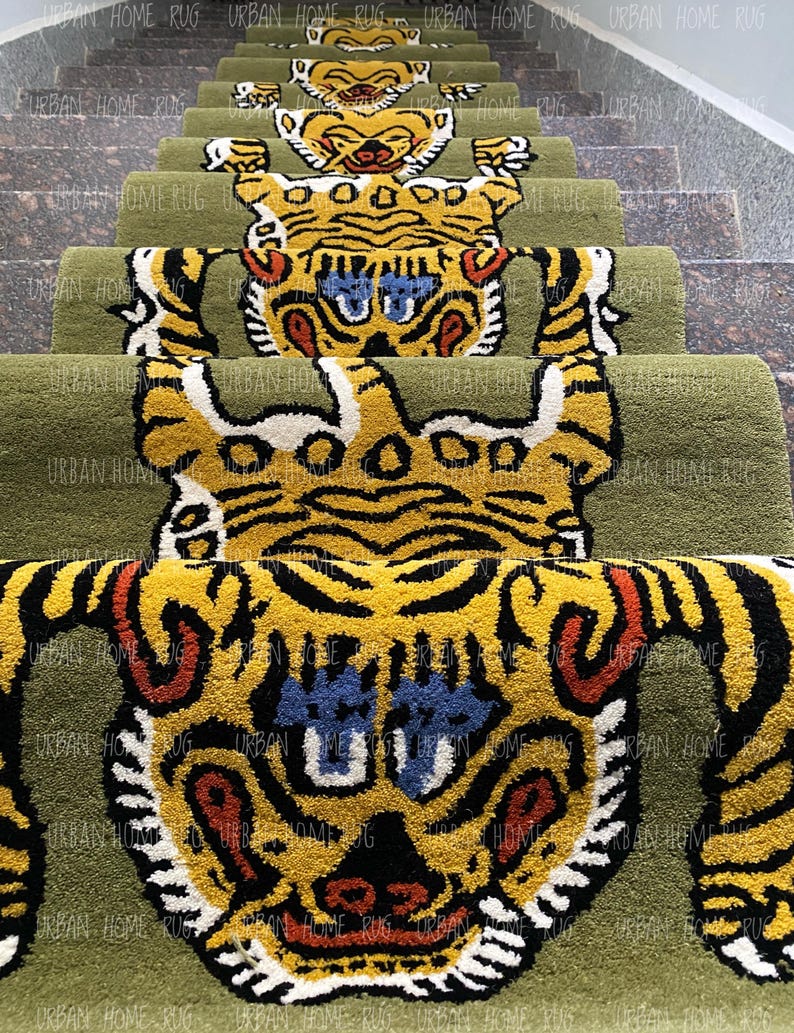Tiger Stair Runner Rug, Handmade Tufted Staircase Carpet, Custom Animal ...