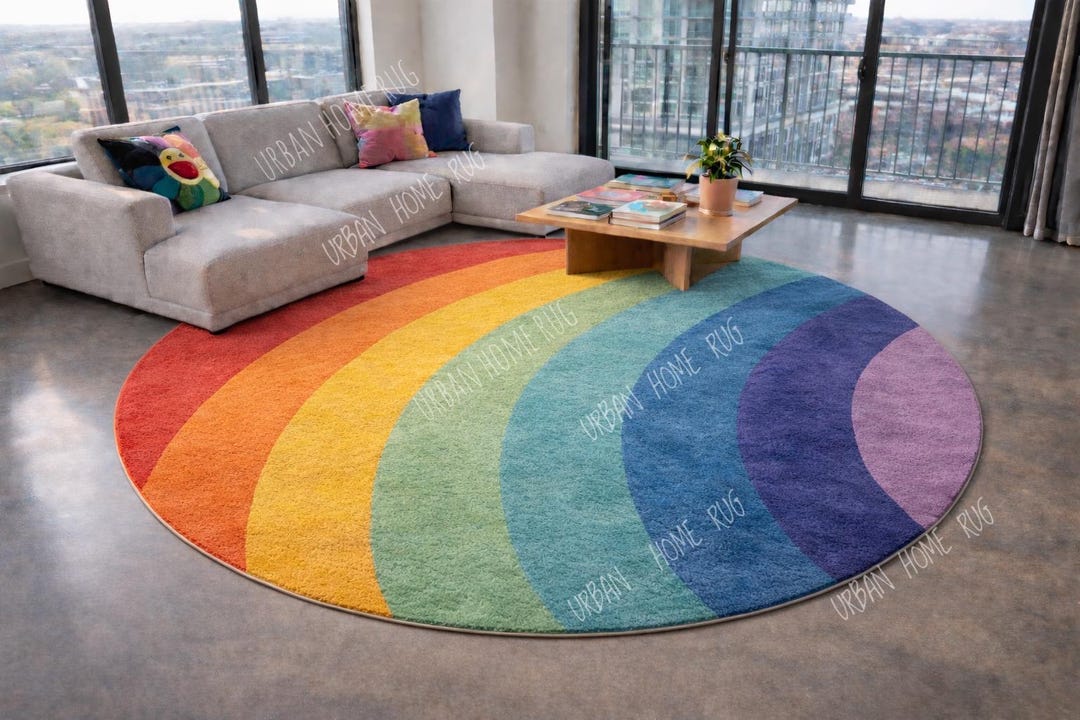 Large Round Area Rug Colorful Round Rainbow Rug, Colorful Circle Rug, Living Room Decor - Etsy