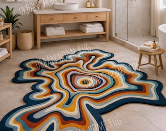 Abstract Swirl Area Rug, Retro Wavy Rug, Modern  Home Decor