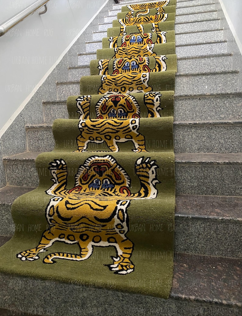 Tiger Stair Runner Rug, Handmade Tufted Staircase Carpet, Custom Animal ...