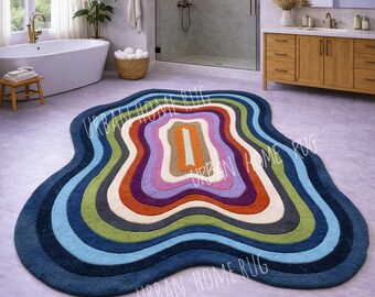 Multicolor Wavy Area Rug,   Shape Rug, Modern Bathroom Carpet, Retro  Home Decor