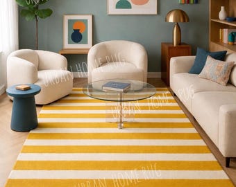 Mustard Yellow Striped Area Rug, Modern Minimal Rug,Floor Decor