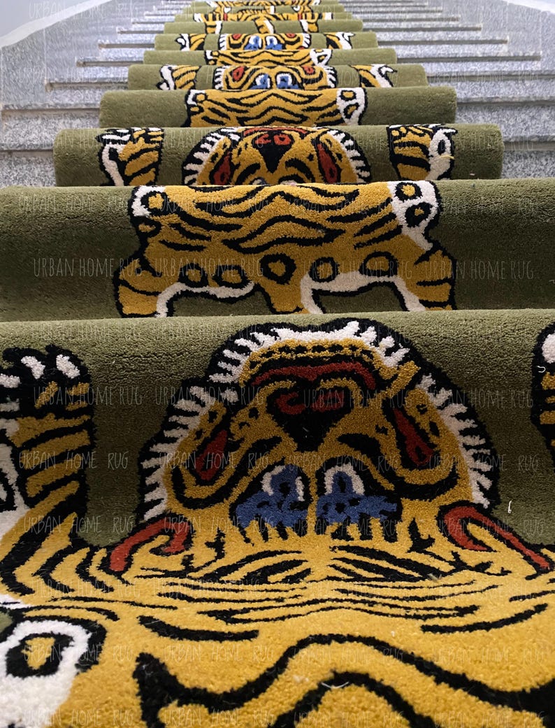 Tiger Stair Runner Rug, Handmade Tufted Staircase Carpet, Custom Animal ...