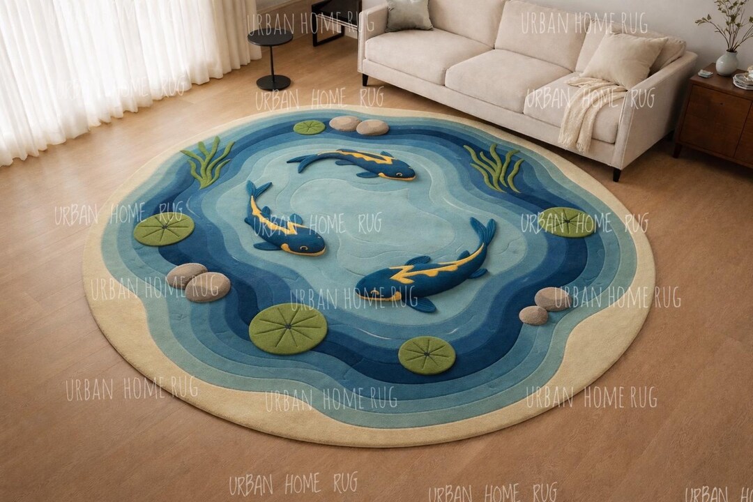 Koi Fish Pond Round Rug, Kids Playroom Area Rug, - Etsy