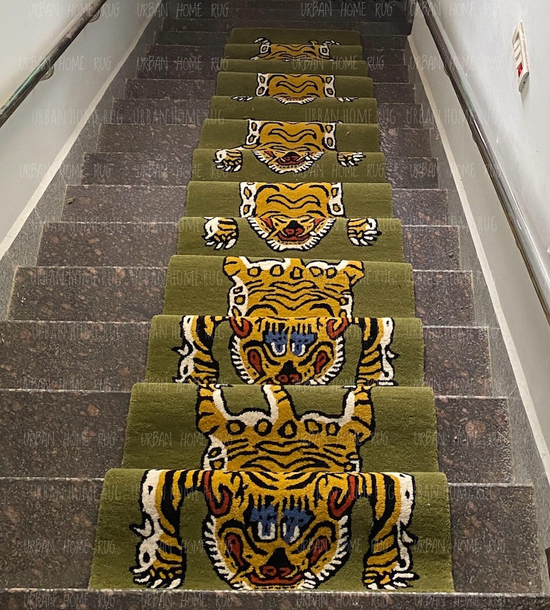 Tiger Stair Runner Rug, Handmade Tufted Staircase Carpet, Custom Animal ...
