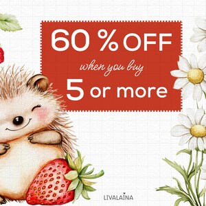 Spring Cottagecore Akvarell Clipart Barnrumsdekor PNG Kommersiellt bruk | Söta djur Jordgubbsblommor Rustikt Bondgård Röda Ginghamprickar bild 8