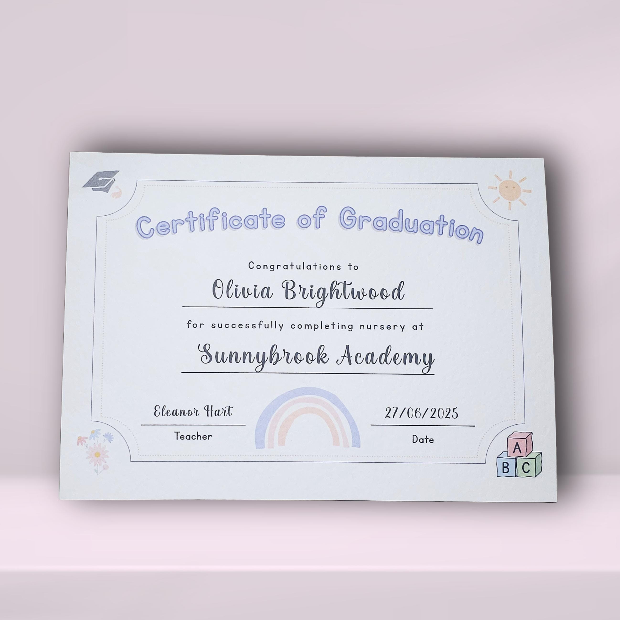 Editable Nursery Graduation Certificate | Printable Preschool Diploma ...