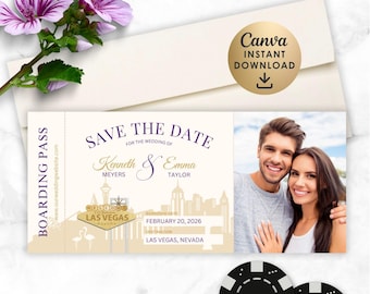 Salva la data della carta d'imbarco di Las Vegas: modello Canva (download immediato)