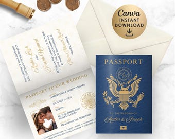 Invito per passaporto degli Stati Uniti: modello Canva (download immediato)