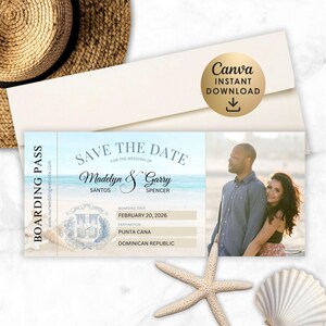 Beach Boarding Pass Save the Date: Canva Template (Instant Download)