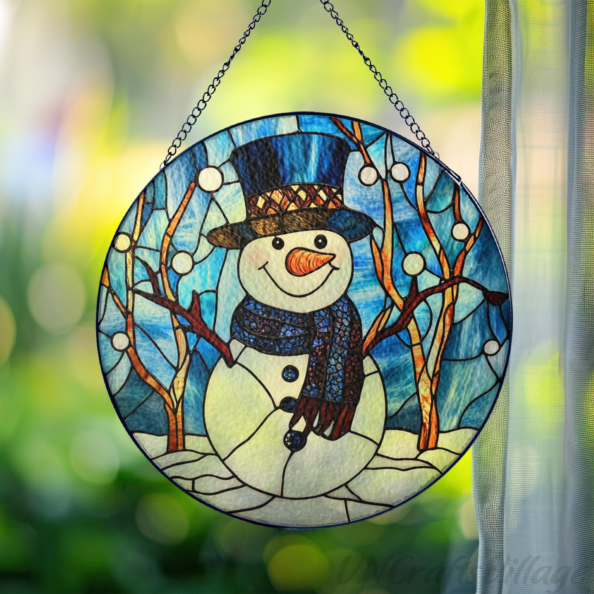 Snowman Stained Glass Suncatcher, Christmas Decor, Holiday Window ...