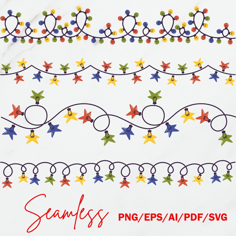 Christmas Lights Svg Bundle, Seamless Christmas Light Svg, String ...