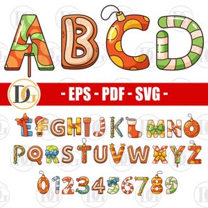 Christmas Font Bundle, Cartoon Christmas Alphabet Font, Decorative Letter Style, Christmas Fonts, Holiday Fonts, png font, font eps