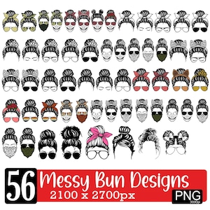 Messy bun png Bundle, momlife png, Mom Life png, mom skull, black woman, afro woman, messy bun png, USA mom svg, bun hair png