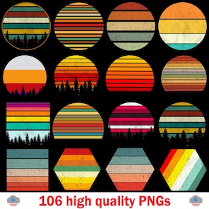 Vintage Retro Sunset PNG, Retro Sunset Bundle, Vintage Sunset, Sunset Clipart, Retro Circle, Distressed Sunset, Retro Sunset T-Shirt Designs