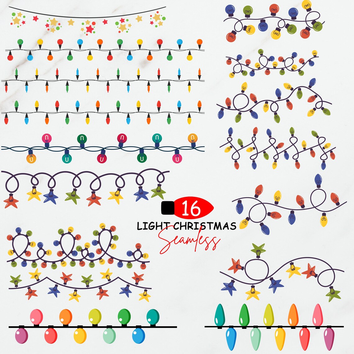 Christmas Lights Svg Bundle, Seamless Christmas Light Svg, String ...