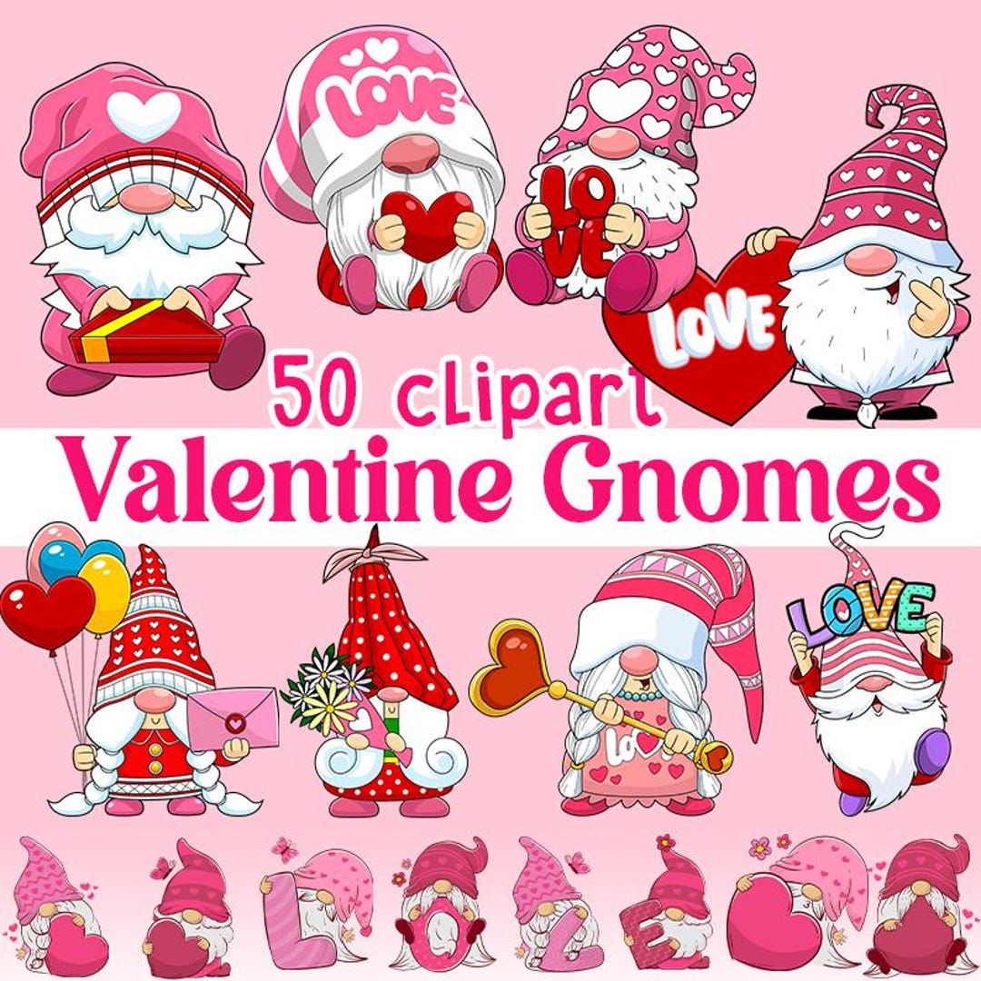 Gnomes Valentines Day Clipart Bundle, Valentine's Day Gnome Png, Gnome ...