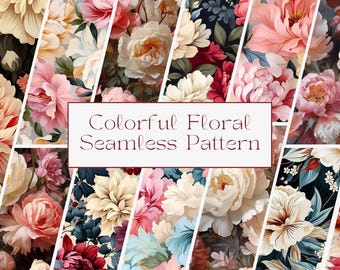 12 kolorowych, bezszwowych wzorów kwiatowych, czerwone kwiaty: pliki JPG (do pobrania cyfrowego)