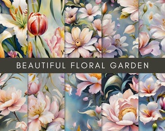 Akwarelowy kwiatowy wzór bez szwu: papier cyfrowy z kwiatami wiosennymi (3600x3600px JPG) do użytku komercyjnego
