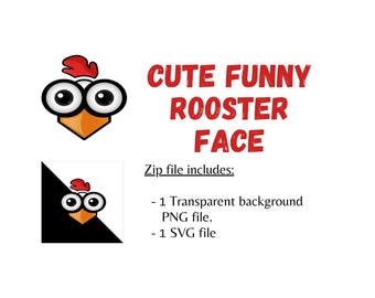 Zabawna twarz koguta Clipart: Kogut z kreskówek SVG, PNG do natychmiastowego pobrania