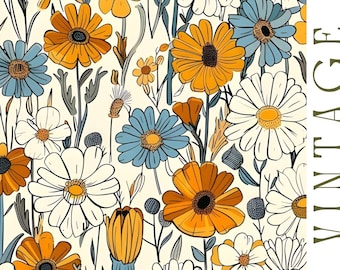 30 kwiatów w ogrodzie dzikich kwiatów, bezszwowe wzory, cyfrowy papier z dzikimi kwiatami, rękodzieło, do użytku komercyjnego