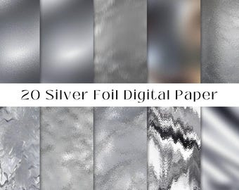 Cyfrowy papier o fakturze srebrnej folii: tła metaliczne (opakowanie 20 sztuk)
