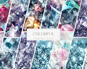 55 Kryształowy papier cyfrowy, kryształowa faktura, diamenty, iskierki, opalizujące tło z kamieni szlachetnych