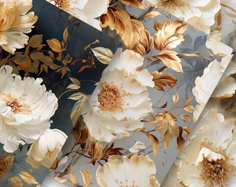 Zniszczony złoty obraz olejny z kwiatowym papierem cyfrowym, tła i wzór + BONUS