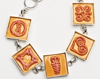 Adinkra Autumn Gold/Scarlet Adjustable Ceramic Bracelet for Anyone