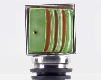 Square Green Decorative Ceramic Wine Bottle Stopper for Entertaining