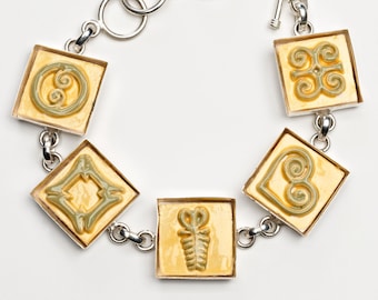 Adinkra Dandelion-Sage Green Adjustable Ceramic Bracelet for Anyone