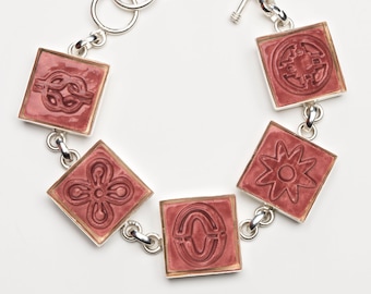 Adinkra Wine Red Ceramic Adjustable Bracelet for Anyone